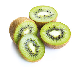 fresh ripe sliced kiwi fruits isolated on white background