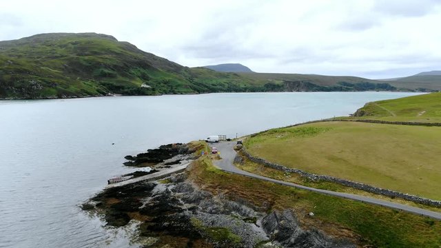 The Kyle of Durness in the Highlands of Scotland - aerial drone footage