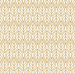 Fotobehang Geometrische bladerprint Geometrische trendy gouden bladeren vector naadloze patroon. Abstracte symmetrie vector textuur. Blad achtergrond.