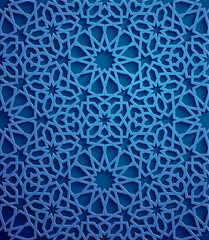 Islamic ornament vector , persian motiff . 3d ramadan islamic round pattern elements . Geometric circular ornamental arabic symbol vector . Blue background