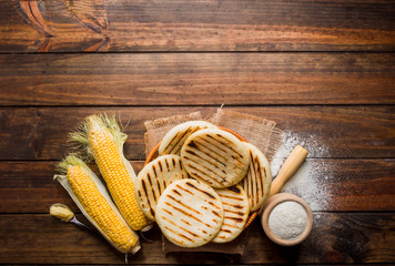 One of the dishes of the traditional Latin American cuisine, arepas of pre-cooked corn