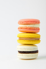 Cake macaron or macaroon isolated on white background, sweet and colorful dessert