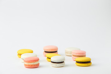 Cake macaron or macaroon isolated on white background, sweet and colorful dessert