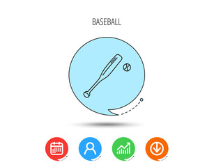 Baseball bat with ball icon. Professional sport.