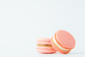 Cake macaron or macaroon isolated on white background, sweet and colorful dessert