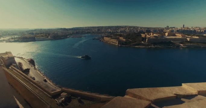 Aerial shot over Valletta Looking towards Manoel Island