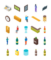 Bar Drinking Icon Set Isometric View. Vector