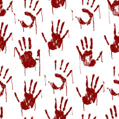 Red Bloody Scary Hands Imprint Seamless Pattern Background. Vector