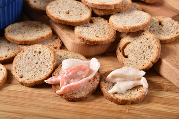Crab salad on Melba toast