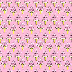 Cute kids ice cream pattern for girls and boys. Colorful ice cream on the abstract girlish pattern create a fun cartoon drawing. Pattern made in neon colors. Urban backdrop for textile and fabric.
