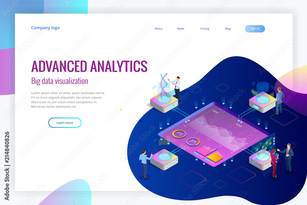 Poster isometric big data network visualization, advanced analytics, interacting data analysis, research, a