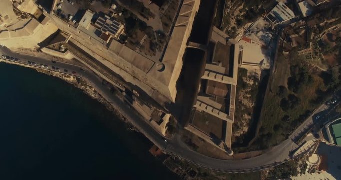Aerial top shot over Valletta's buildings in Malta