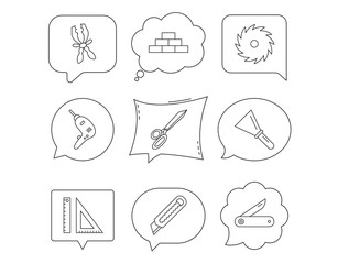 Paper knife, spatula and scissors icons.