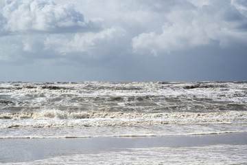 Dutch North Sea coast in Katwijk aan Zee on a stormy day