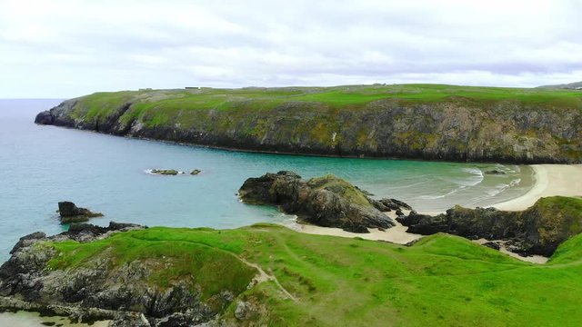 Famous beach in Scotland - Sango Sands at Durness - aerial drone footage