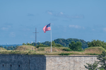 Fototapeta premium American Flag on Old Fort