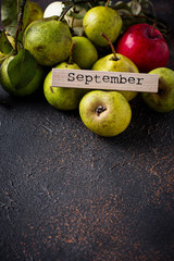 Autumn September background with pears 