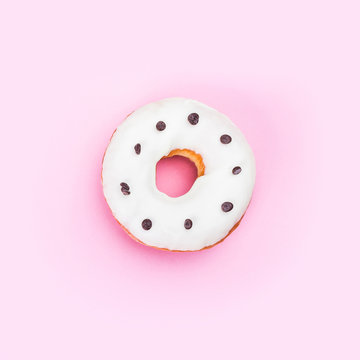 Glazed donut, top view on white background, isolated. Chocolate drawing