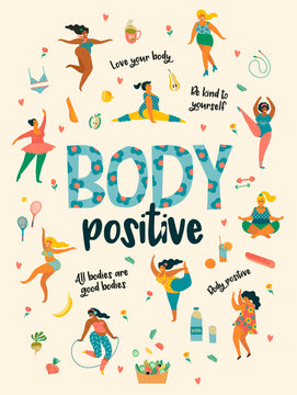 Body positive. Happy plus size girls and active healthy lifestyle.