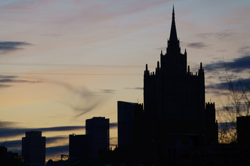 Fototapeta na wymiar cityscape Foreign Ministry building at sunset