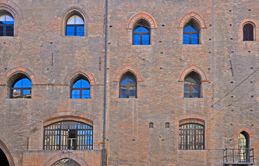 Bologna, Italy, king Enzo medieval building windows.