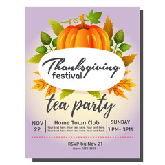 tea party autumn invitation card with pumpkin