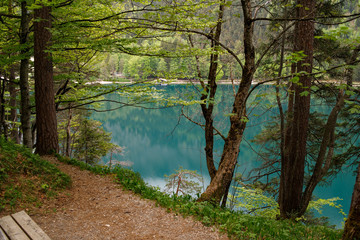 Germany, the Alpsee Lake, surrounded by hilly terrain