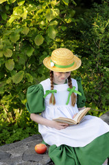 Young Girl In Vintage Dress Looks Like Anne Of Green Gables