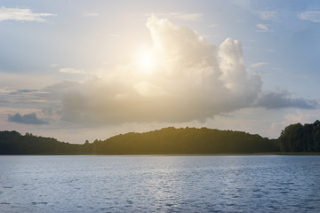 Naklejka na ściany i meble Summer Sunrise on the lake at sunny day.