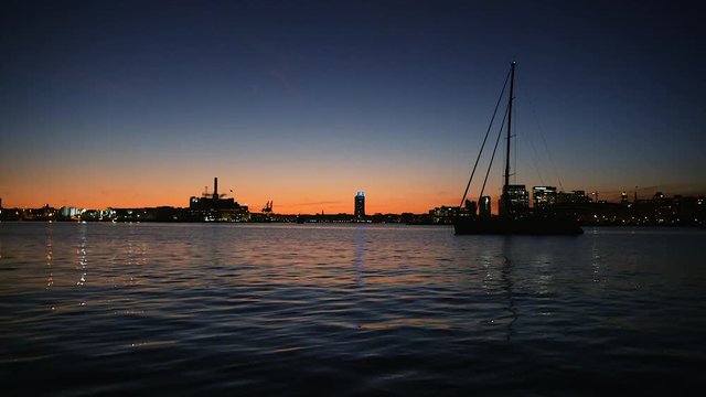 Baltimore Sunset Over Water With Boats Inner Harbor Night