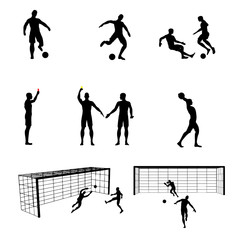 Soccer players and referee silhouettes 