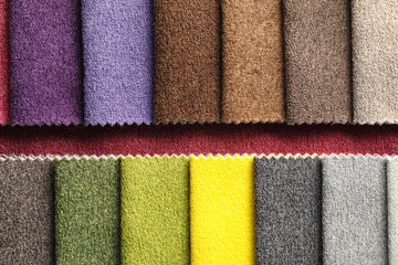 Fabric samples of different colors for interior design as background