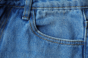 Closeup view of jeans pocket as background