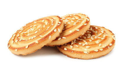 Grain cereal cookies on white background. Healthy snack