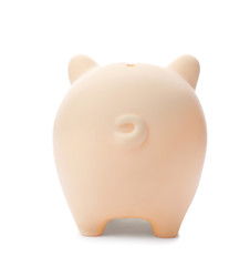 Cute piggy bank on white background. Money saving