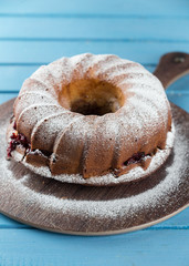 Homemade bundt cake with icing sugar