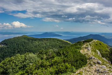 soft focus resort mountain ridge beautiful summer nature scenery and sea view from above