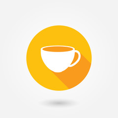 Illustration with coffee cup icon in flat design style with long shadow