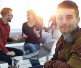 employee on the background of business team