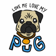 Love me love my pug cartoon vector illustration