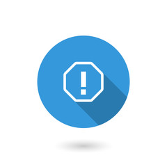 Exclamation mark octagon frame icon. Attention sign icon. Hazard warning symbol. Flat icon with long shadow