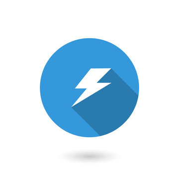 Lightning icon. Flat icon with long shadow