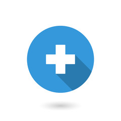 Add icon. illustration of flat blue color icon with long shadow