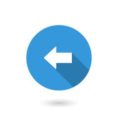 Arrow left icon. illustration of flat blue color icon with long shadow