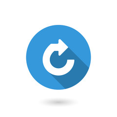 Arrow redo icon. illustration of flat blue color icon with long shadow