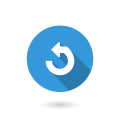 Arrow undo icon. illustration of flat blue color icon with long shadow