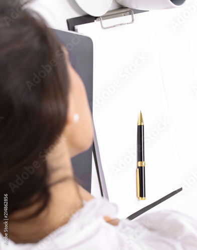 Closeup Young Woman Falling Asleep Sitting At Your Desk Stock