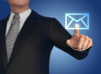 Businessman pressing mail icon 3d illustration