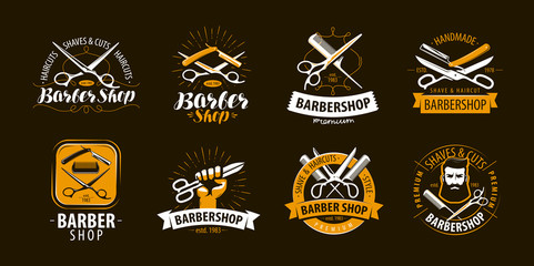 Barbershop, set of labels or emblems. Vector