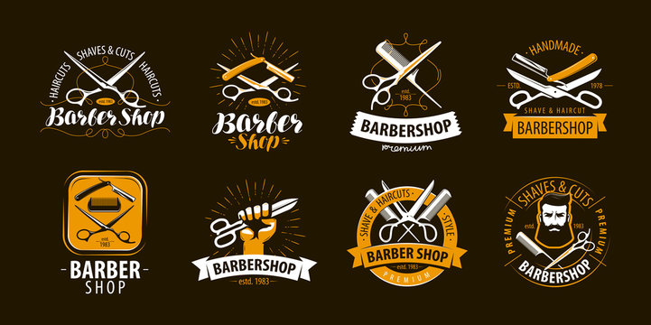 Barbershop, set of labels or emblems. Vector